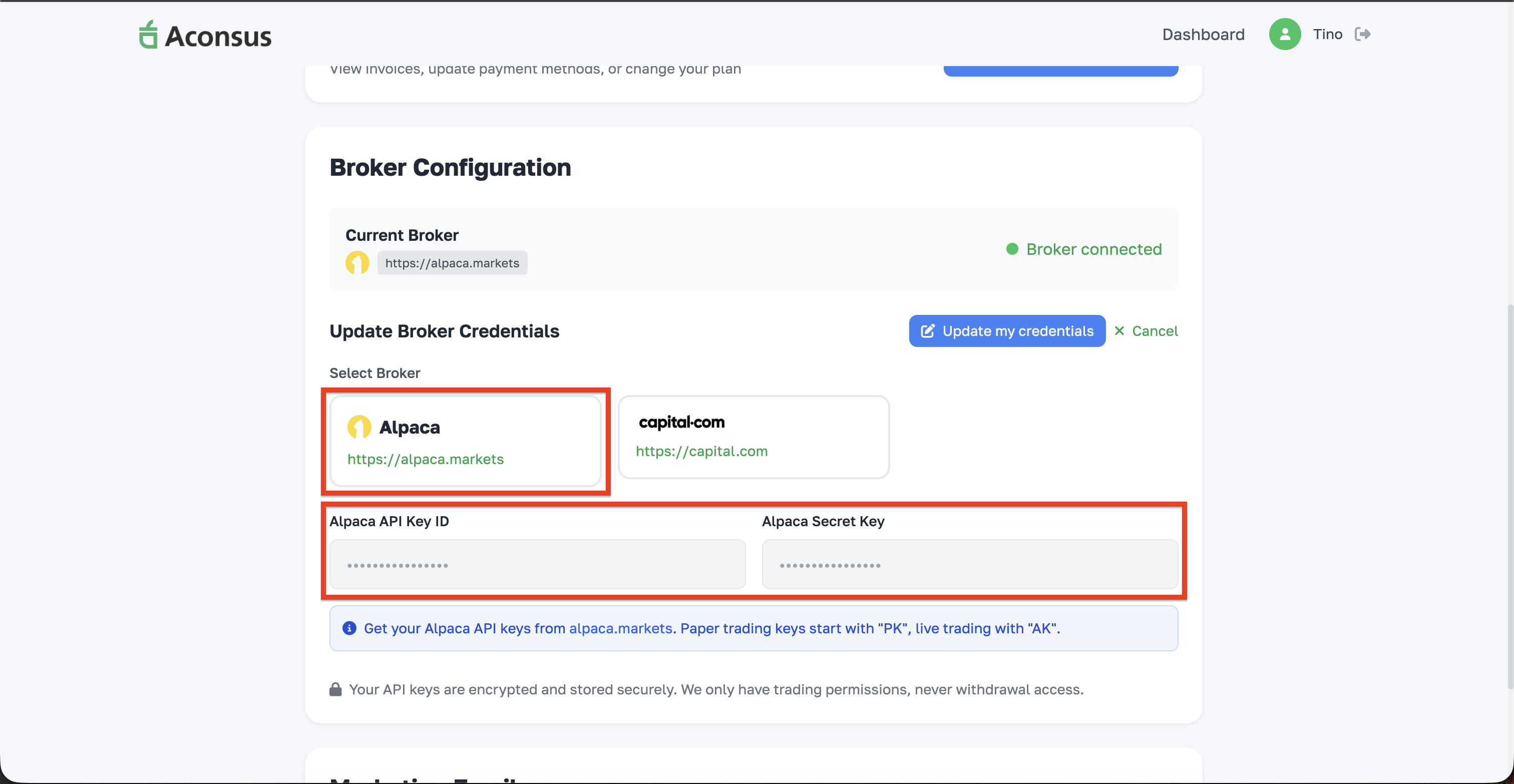 Aconsus Settings - Alpaca Configuration