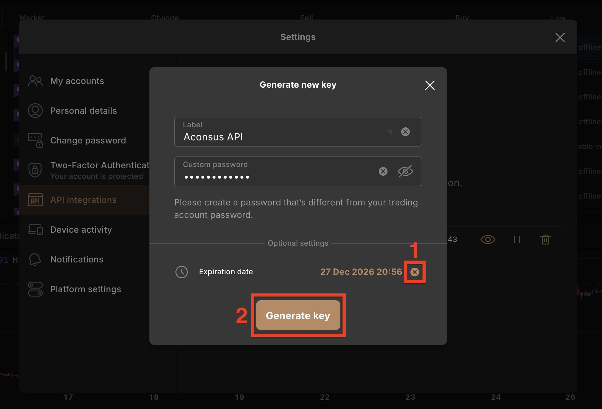 Capital.com Generate API Key