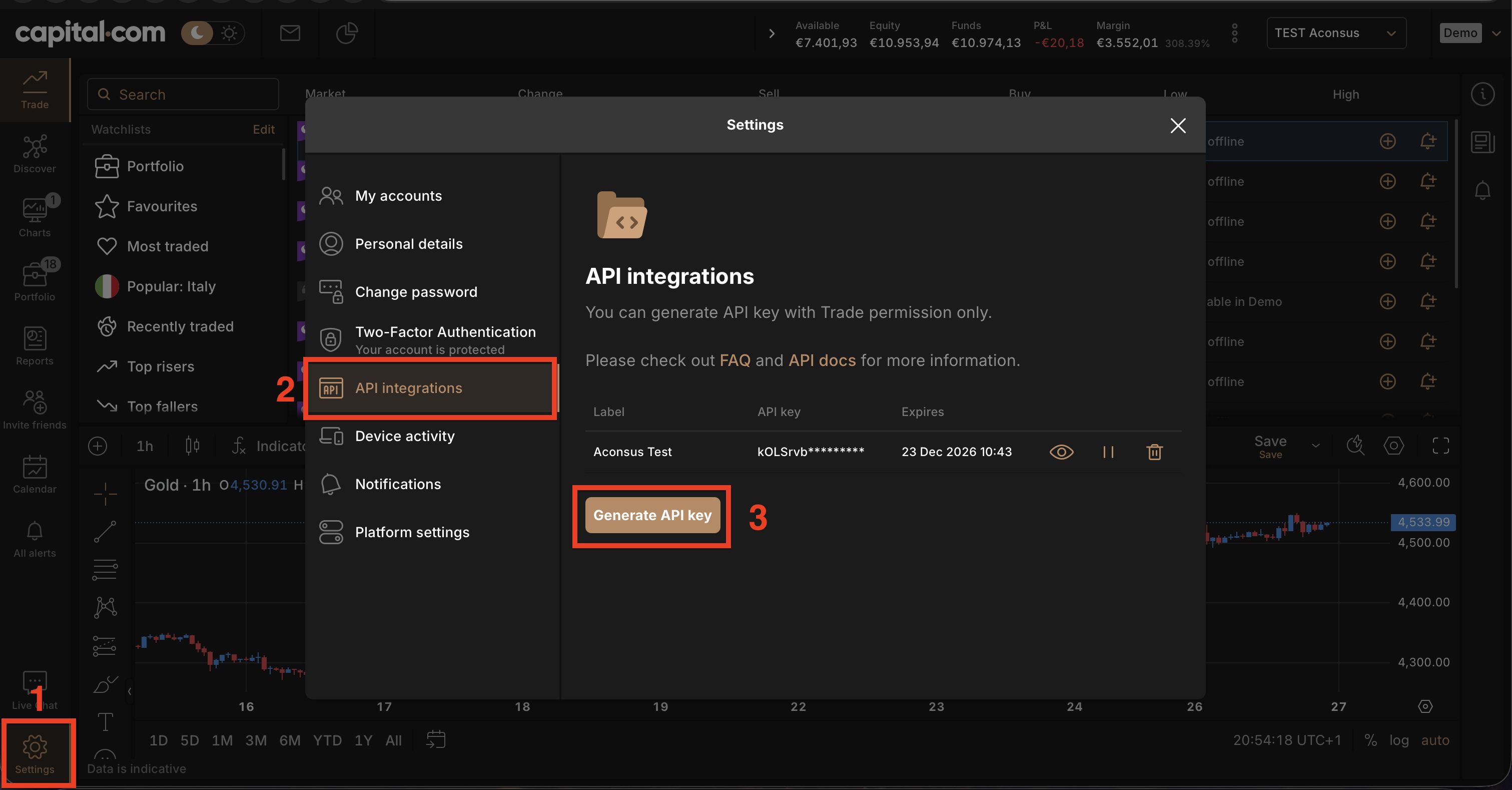 Capital.com API Settings Location